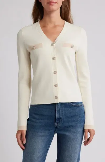 Zoe And Claire Contrast Trim Cardigan In Ivory