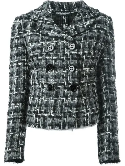 Dolce & Gabbana Double Breasted Tweed Jacket In Grey