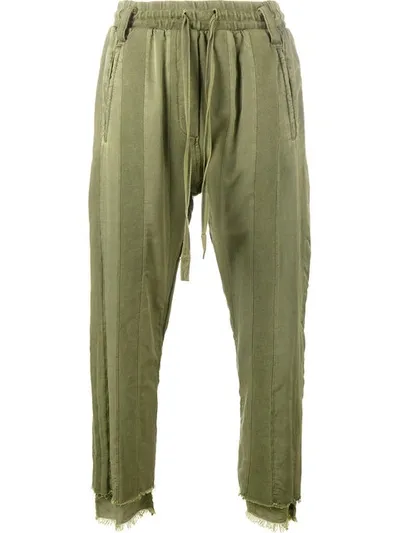 Haider Ackermann Woman Frayed Paneled Jersey And Cotton-twill Track Pants Army Green