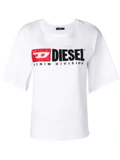 Diesel Split-sleeve Logo T-shirt In White