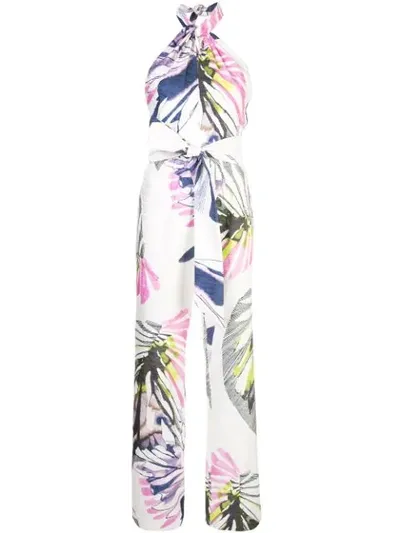 Josie Natori Botanical Print Jumpsuit In White