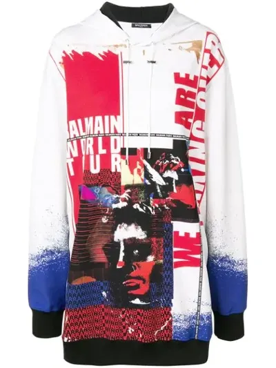 Balmain Oversized Logo Hoodie In White