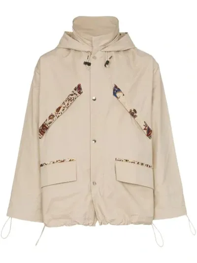 Paria Farzaneh Paisley Print Trim Hooded Cotton Rain Jacket In Neutrals