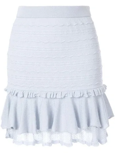 Jonathan Simkhai Lacey Applique Mini Ruffle Skirt In Blue