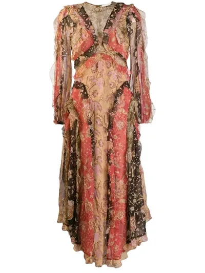 Zimmermann Floral Patchwork Dress In Orange