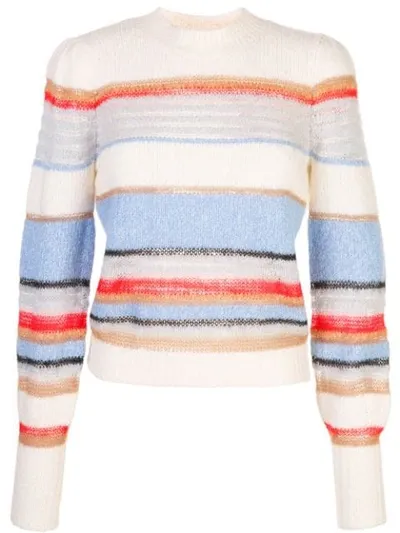 Veronica Beard Striped Knitted Jumper In White