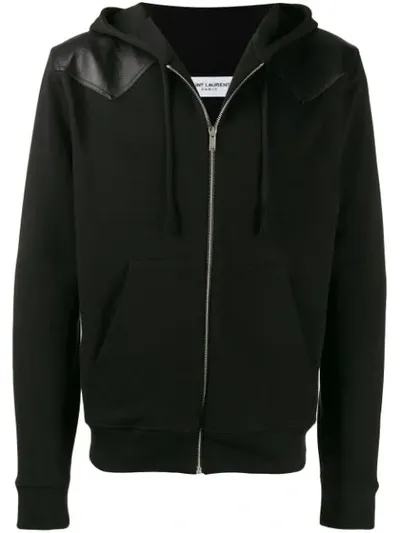 Saint Laurent Leather Detail Zip-up Jacket In Black