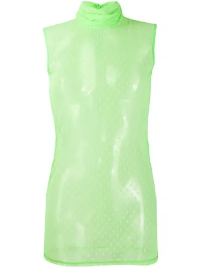 Styland Dotted Mesh Turtleneck Vest In Green