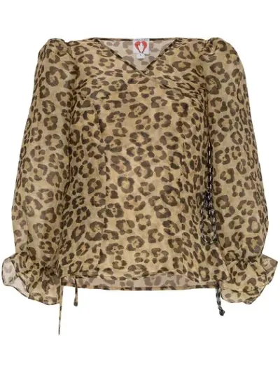 Shrimps Nero Leopard-print Organza Top In Brown