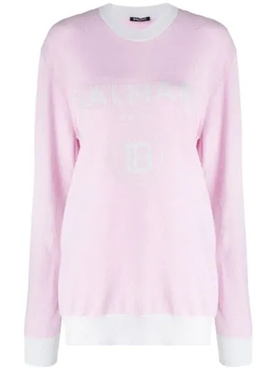 Balmain Intarsia Logo Jumper In Pink