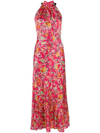 Saloni Floral Halter Dress In Red