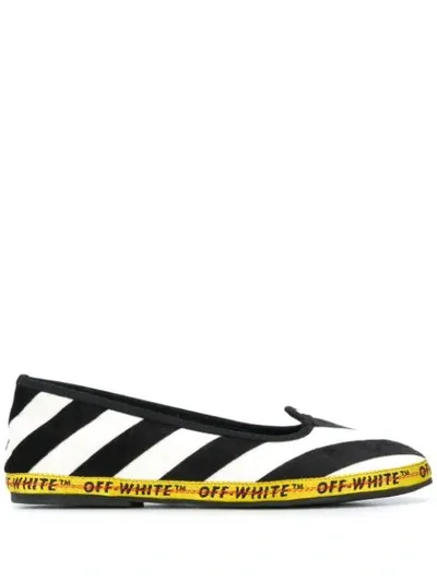 Off-white Diagonal Striped Ballerinas In Black