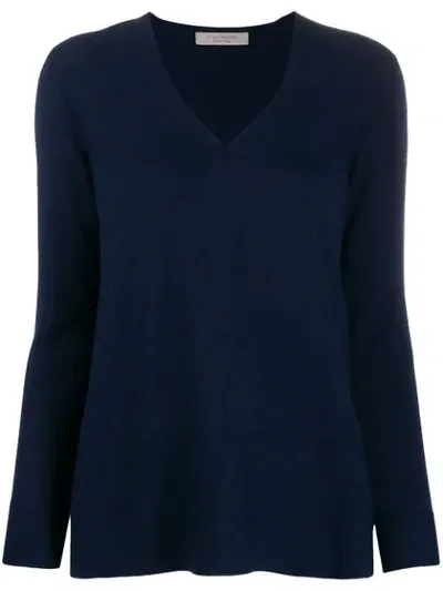 D-exterior V-neck Scalloped Jumper In Blue