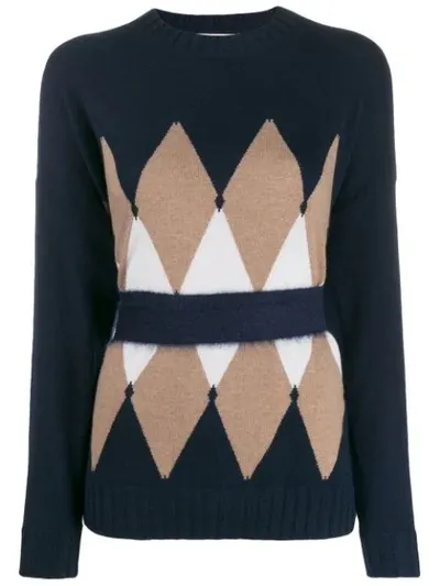 Ballantyne Argyle Cinched-waist Cashmere Jumper In Blue