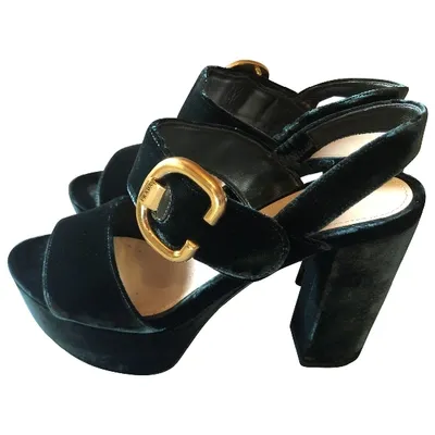 Pre-owned Prada Velvet Sandals In Green