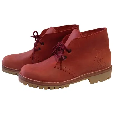 Pre-owned Dolce & Gabbana Leather Lace Up Boots In Red