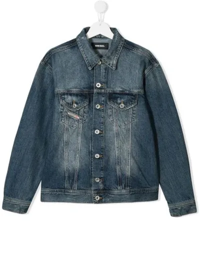 Diesel Kids' Denim Jacket With Logo Patch In Blue