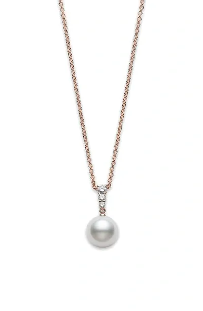 Mikimoto Morning Dew Diamond & Pearl Necklace In Rose Gold