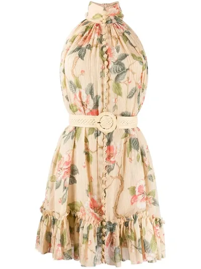 Zimmermann Floral Sleeveless Dress In Neutrals