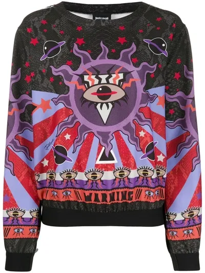 Just Cavalli Warning-print Sweatshirt In Black