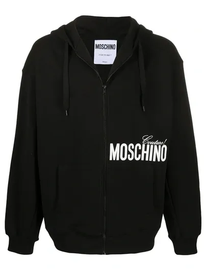 Moschino Logo Print Hoodie In Black/white