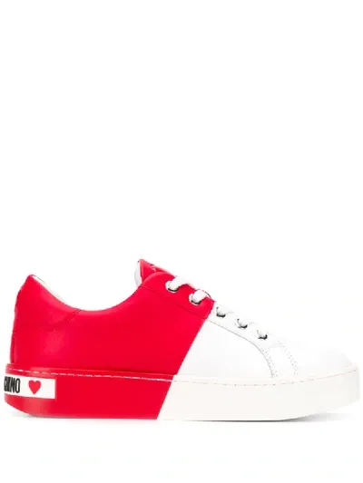 Love Moschino Bicolor Calf Leather Sneakers In White