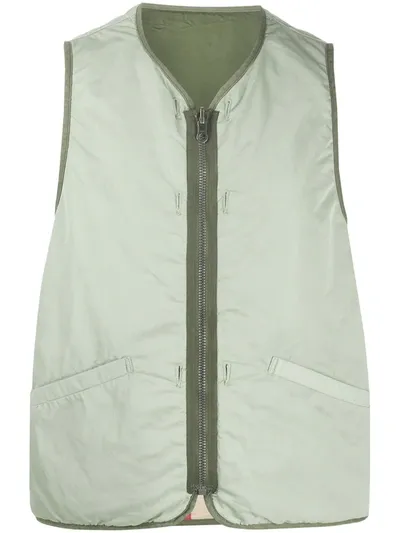 Visvim Contrast Trim V-neck Gilet Jacket In Green