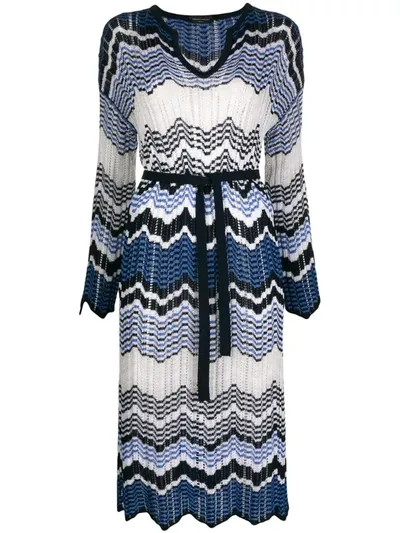 Roberto Collina Zig-zag Print Knit Dress In Blue