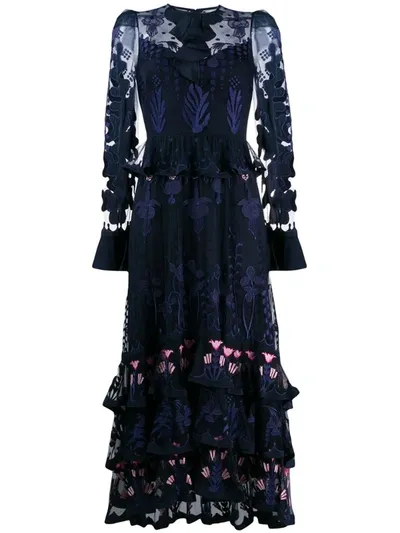 Temperley London Embroidered Layered Dress In Blue