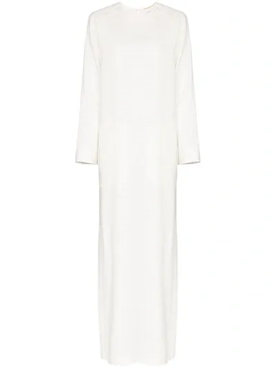 Saint Laurent Flared Sleeve Linen Maxi Dress In White