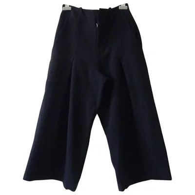 Pre-owned Yohji Yamamoto Wool Large Pants In Navy