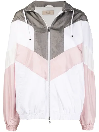 Maison Flaneur Panelled Colour Block Rain Jacket In White