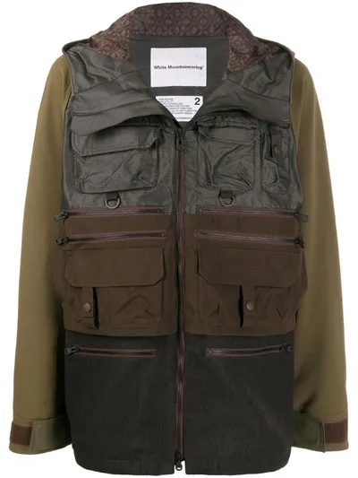 White Mountaineering Colour-block Hooded Coat In Brown