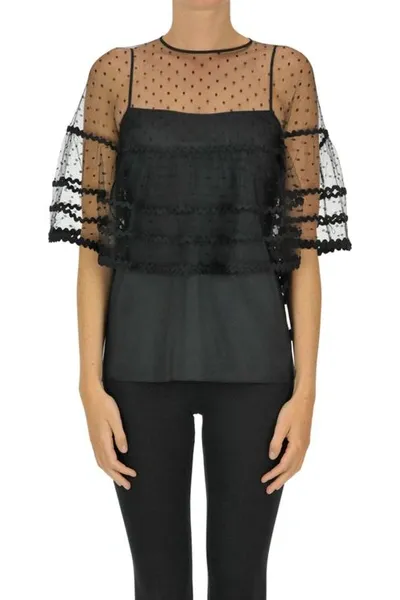 Red Valentino Plumetis Tulle Top In Black