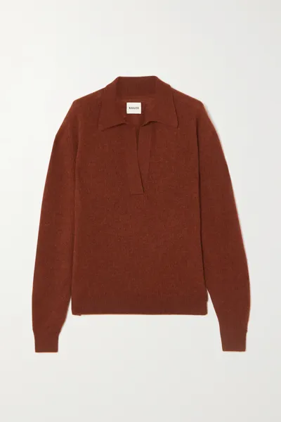 Khaite Jo Cashmere Featherweight-knit Sweater In Mahogany