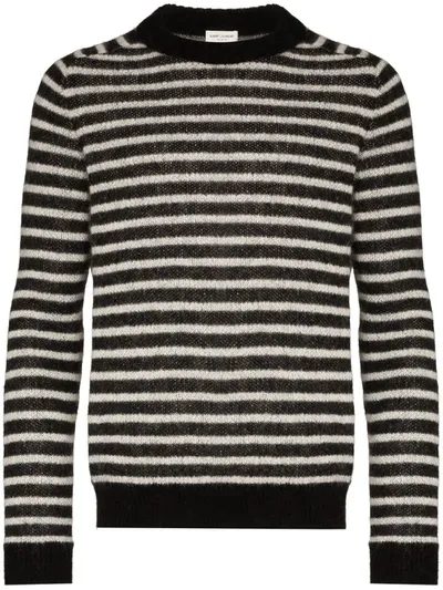 Saint Laurent Striped Mohair-blend Sweater In Black