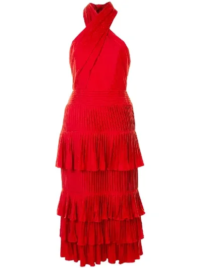 Silvia Tcherassi Halterneck Pleated Dress In Red