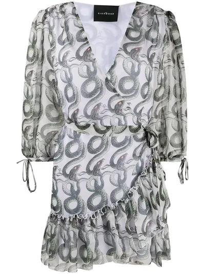 John Richmond Snake-print Wrap Dress In Green