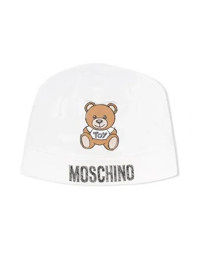 Moschino Babies' Printed Teddy Logo Beanie In Neutrals