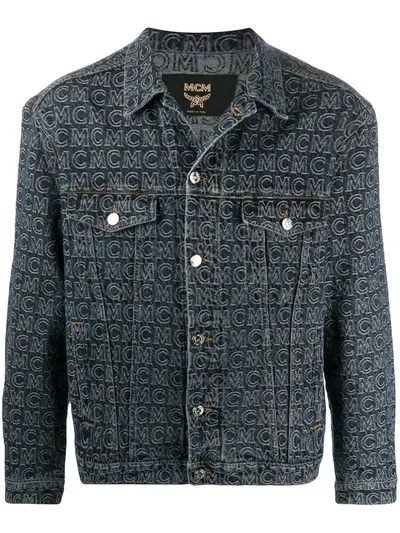 Mcm Monogram Print Denim Jacket In Blue