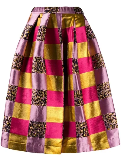 Comme Des Garçons Colour Block Textile A-line Skirt In Pink