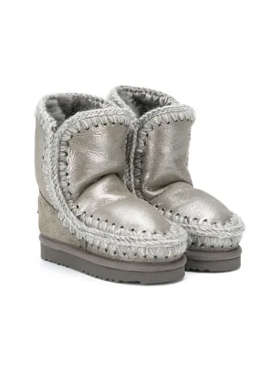 Mou Kids' Shearling Snow Boots In Silver