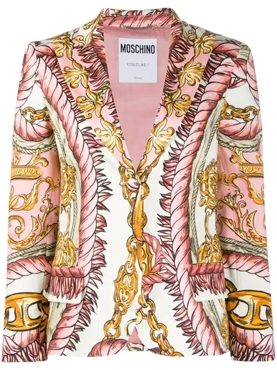 Moschino Graphic-print Single-breasted Blazer In Pink