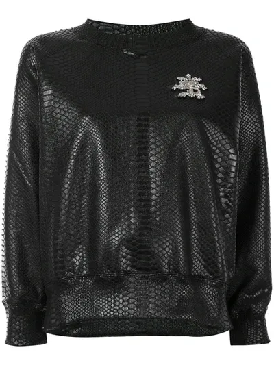 Ermanno Scervino Snakeskin-effect Cotton Sweatshirt In Black