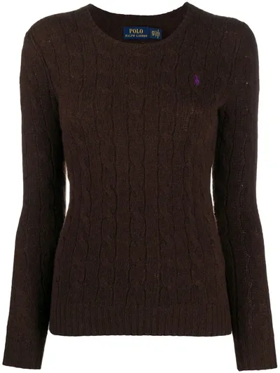 Polo Ralph Lauren Round-neck Cable Knit Sweater In Brown