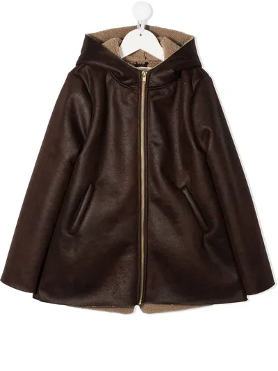 Douuod Kids' Zip-through Hooded Jacket In Brown