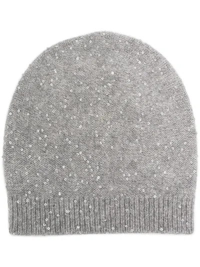 Fabiana Filippi Ribbed Knit Sequin-embellished Beanie In Grey