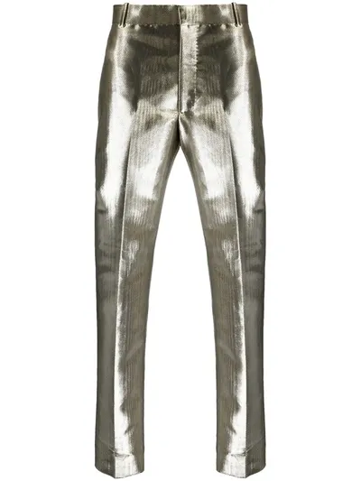 Alexander Mcqueen Metallic Moiré Cigarette Trousers In Silver