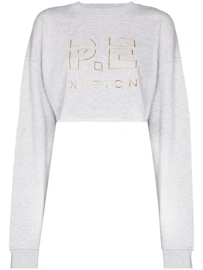 P.e Nation Embroidered Logo Cropped Sweatshirt In Grey