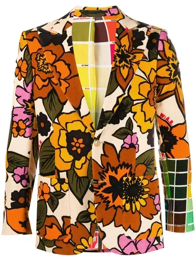 Walter Van Beirendonck Floral-print Single Breasted Blazer In Neutrals